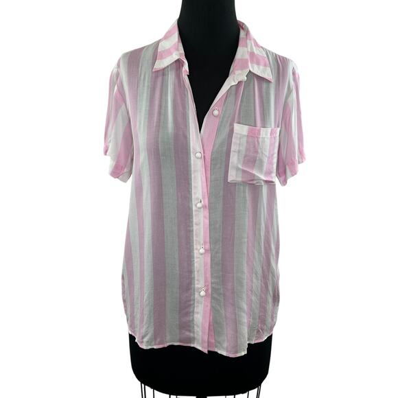 Solid & Striped NEW Button Shirt Pink White Stripes Collar Short Sleeves M NWT - Picture 1 of 8